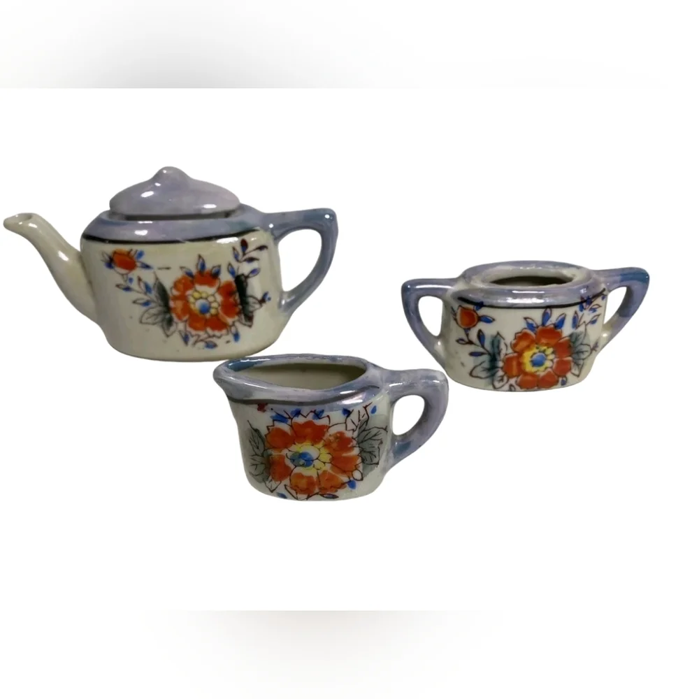 Vintage Japanese Tea Pot 4 pc Set Mini Lusterware Hand-painted